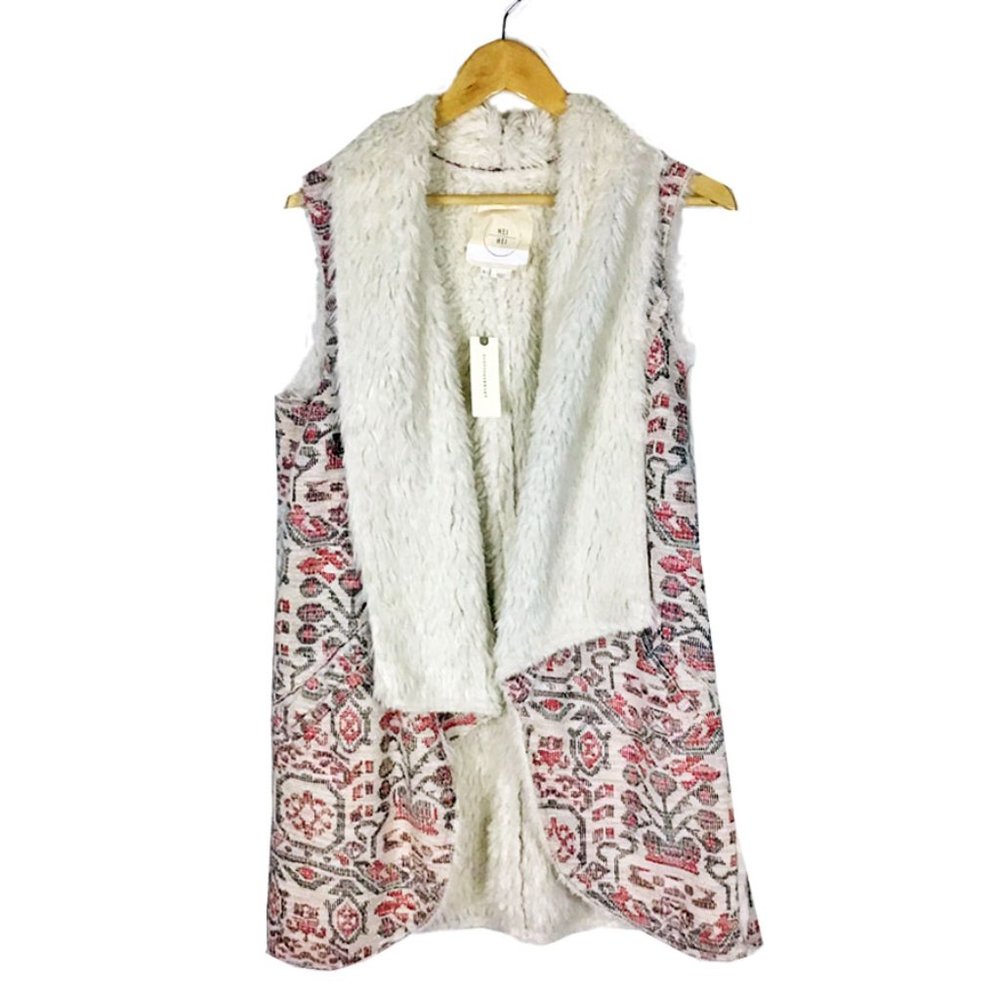 HEI HEI Anthropologie Geometric Jacquard Sherpa Faux Fur Vest - Picture 5 of 12